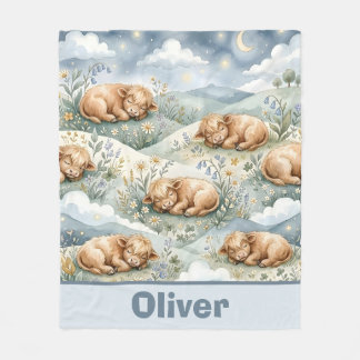 Watercolor slapende Hooglanders Fleece Deken