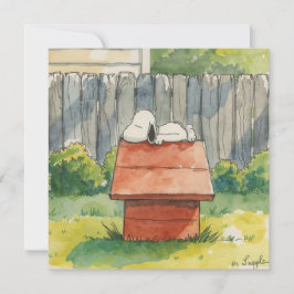 Watercolor Sleeping Dog on Red Doghouse Art Feestdagenkaart