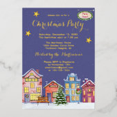 Watercolor Sneeuw Dorp Kerstfeest Folie Uitnodiging (Voorkant)