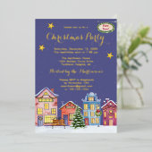 Watercolor Sneeuw Dorp Kerstfeest Folie Uitnodiging (Staand Voorkant)