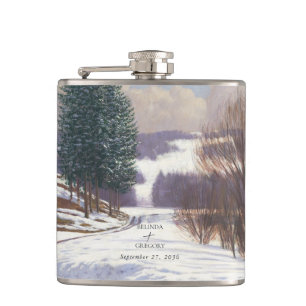 Watercolor Sneeuw Landschap Bruiloft Heupfles