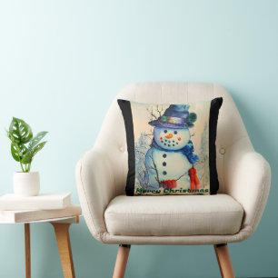 Watercolor Sneeuwman Worp Kussen