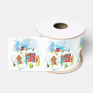 Watercolor snowy township grosgrain lint