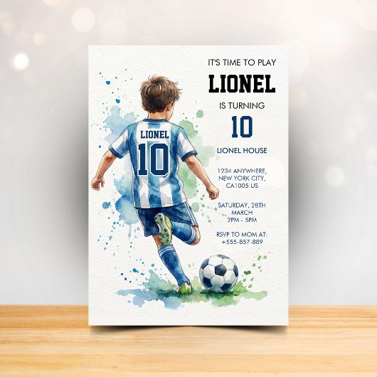 Watercolor Soccer Boy's Birthday Party Invitation
