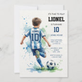 Watercolor Soccer Boy's Birthday Party Invitation (Devant)