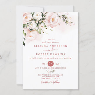 Watercolor soft blush pink floral Wedding Kaart