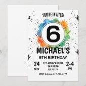 Watercolor Splash Boy 6th Birthday Kaart (Voorkant / Achterkant)