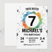 Watercolor Splash Boy 7th Birthday Kaart (Voorkant / Achterkant)