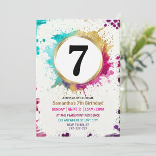 Watercolor Splash Jongen 7e Verjaardagsfeestje Kaart