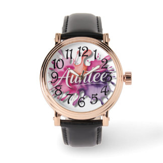 Watercolor Splash with Auntee typography  Horloge