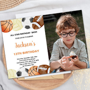 Watercolor Sports Anniversaire Invitation avec pho