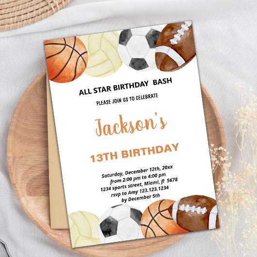 Watercolor Sports Invitations Anniversaire