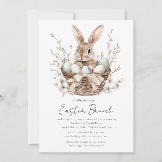 Watercolor Spring Bunny Pâques Brunch Invitation (Devant)