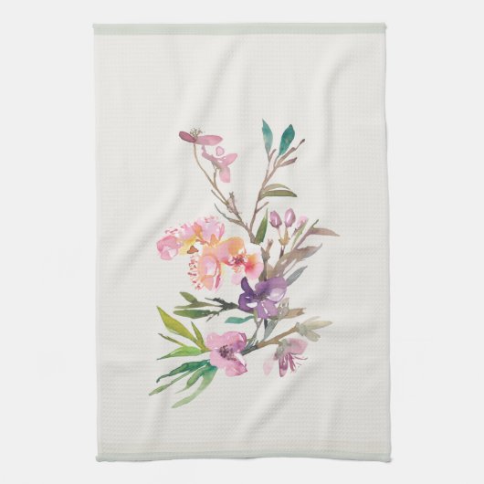 Watercolor Spring Floral Accent Botanical Theedoek (Verticaal)