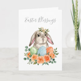 Watercolor Spring Floral Bunny Easter Eggs Kaart