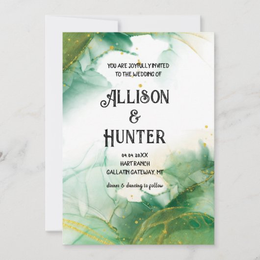Watercolor Spring Green Wedding Invitations (Devant)