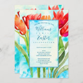 Watercolor Spring Tulips Invitation de Pâques (Devant / Derrière)