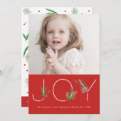 Watercolor Springs Red Christmas Joy Carte photo (Devant / Derrière)