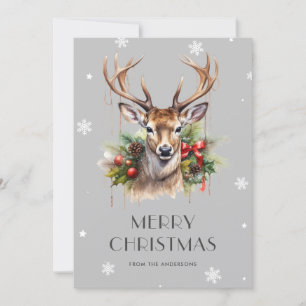 Watercolor Stag Snowflake Joyeux carte de Noël