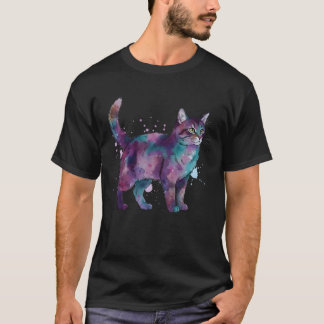 Watercolor sterrenstelsel kat met kosmische spette t-shirt