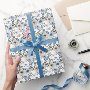 Watercolor Stofblauw Bloemige Bruid Cadeaupapier
