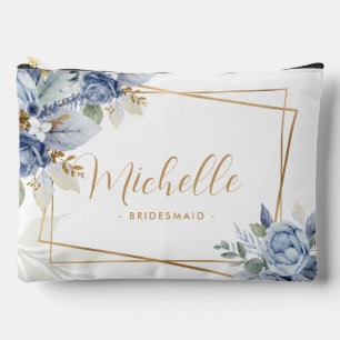 Watercolor Stofblauw & Gouden Bloemen Bruidsmeisje Etui