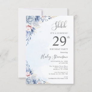 Watercolor Stofblauw Verjaardagsfeest Surprise 29 Kaart