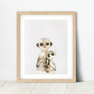 Watercolor Stokstaartje Nursery Kunstprint Poster