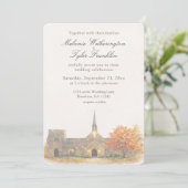 Watercolor Stone Chapel Fall Wedding Invitation (Debout devant)