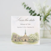 Watercolor Stone Chapel Save the Date Card (Debout devant)