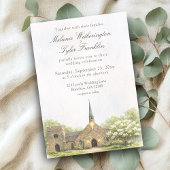 Watercolor Stone Chapel Wedding Photo Invitation