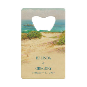 Watercolor Strand Kust Bruiloft Bestemming Kredietkaart Flessenopener
