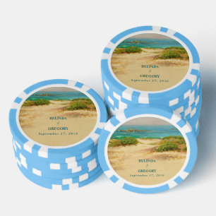 Watercolor Strand Kust Huwelijksbestemming Poker Chips