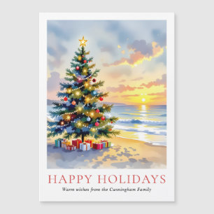 Watercolor strand kust Kerstmis magnetische kaart