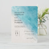 Watercolor strand oceaanaan nautische trouw uitnod kaart (Staand voorkant)