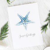 Watercolor Strand Zeester Kerstkaart Op Maat Feestdagen Kaart