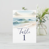 Watercolor Strandgolven Bruiloft Tafelnummer op Ru (Staand voorkant)