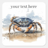Watercolor Strandkrab, op maat gemaakt Vierkante Sticker (Voorkant)