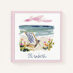 Watercolor strandstoel gepersonaliseerd notitieboek