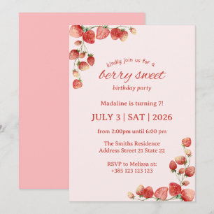 Watercolor Strawberries Invitation de fête d'anniv