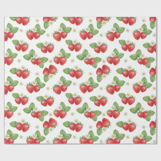 Watercolor Strawberry Fruit and Flowers  Cadeaupapier