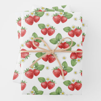Watercolor Strawberry Fruit and Flowers  Inpakpapier Vel