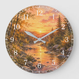 Watercolor Stream Wall Clock — Nature-Inspired Des Grote Klok
