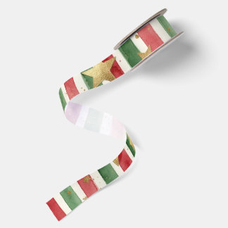 Watercolor strepen met gouden sterren kerst lint