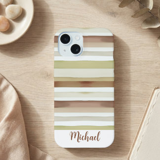 Watercolor Strepen Met Naam iPhone 15 Hoesje