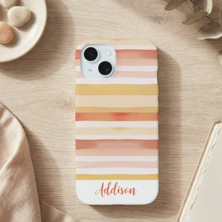 Watercolor Strepen Met Naam iPhone 15 Hoesje