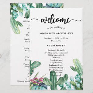 Watercolor Succulent Cactus Programme de mariage f