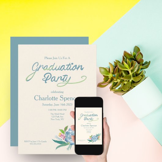 Watercolor Succulenten Afstudeerfeest Kaart
