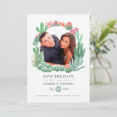 Watercolor Succulenten Bruiloft Save The Date (Staand voorkant)