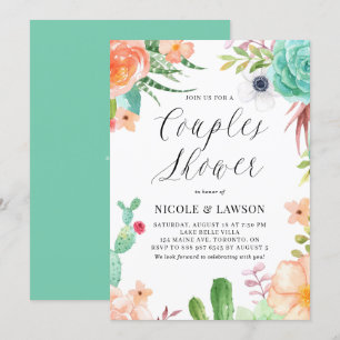 Watercolor Succulenten en Bloemen Koppels Bruisfee Kaart